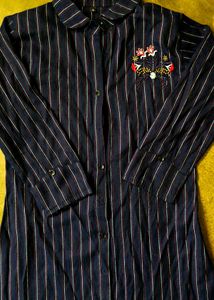 Striped Embroidered Shirt Dress