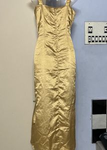 Pintrest Gold Satin Maxi Dress
