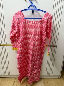 Pink Yellow Cotton Dress With Dupatta
