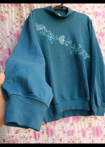Embroidered Teal Sweater