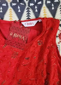 Red Embroidered A-Line Dress