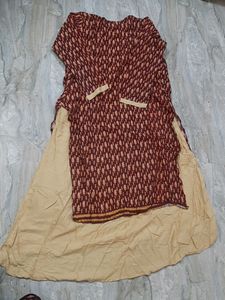 A Line Cream Colour Double Layer Kurti
