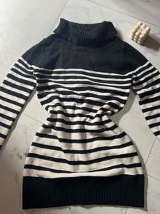 Striped Turtleneck Sweater Dress