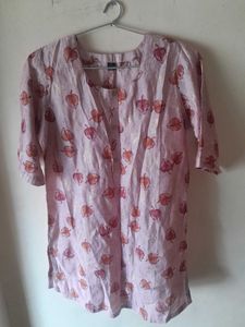 Leaf Print Button-Down Short Kurta