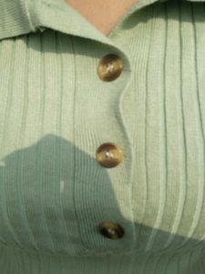Green Ribbed Knit Polo Top