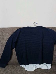 Navy Blue Textured Knit Top