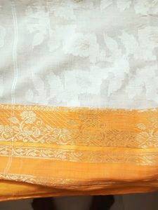 Orange Border Cream Colour Saree