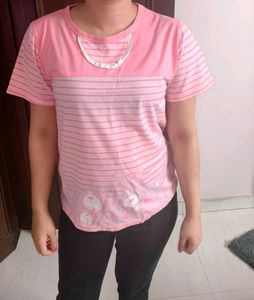 Prenatal Women Pink Cotton Maternity Tshirt