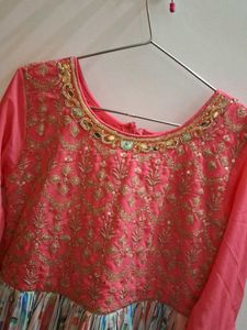 Coral Pink Embroidered Anarkali Gown