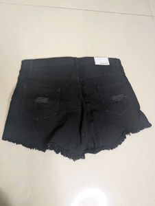 Black Distressed Denim Shorts