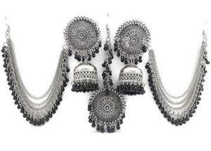Silver Bahubali Earrings With Tikka