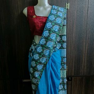 Sky blue Pure Cotton Saree, Office Wear