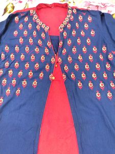Blue &amp; Red Embroidered Kurta