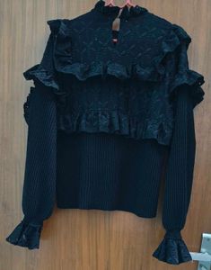 ZARA Black Ruffle Top