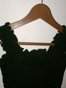 Black Shirred Crop Top