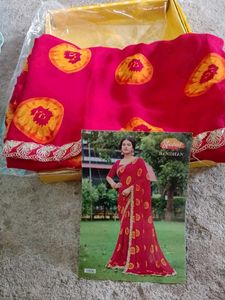 Red & Gold Print Saree