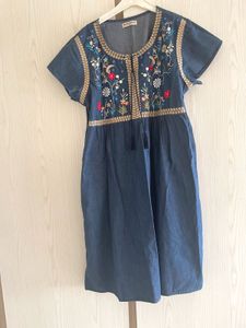 Floral Embroidered Denim Dress