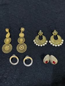 Oxidised Gold Earrings Set Of 4