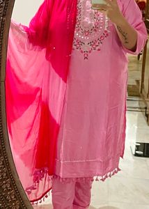 Trendy Pink Tassel Look Kurti With Pant,dupatta