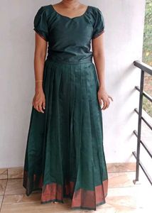 Green Pattupavada With 2 Blouses