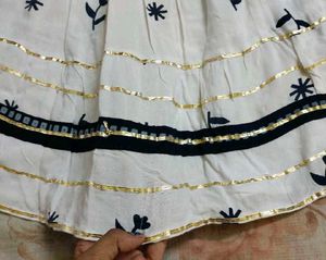 Navy &amp; White Embroidered Kurta with Skirt &amp; Dupatt