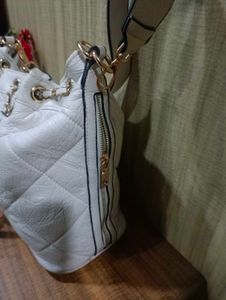 YSL White Quilted Leather Bucket Bag