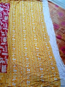 Red &amp; White Patterned Saree