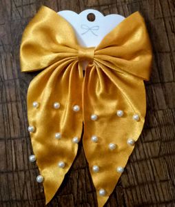 Elegant New Hair Bows – Golden &amp; White with Pearls