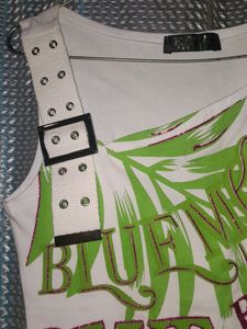 White Color Cut Sleeves Frnt Belt Design 99 Sale