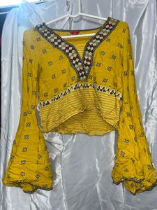 Boho Yellow Embroidered Top