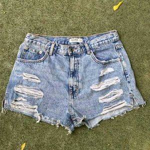Pull N Bear Ripped Denim Shorts
