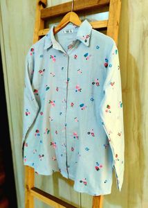 Light Blue Printed Cotton Shirt Size-42