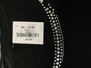 Black Net Top With Stone Work Around The Neck Line