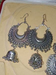 Silver Oxidised New Earrings Three Pair Combo