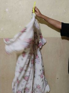 White Floral Printing Frock Multicolor DimensionFr