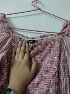 Pink Gingham Long Sleeve Top