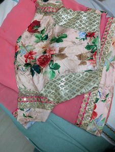 Pink Saree With Border And Blouse
