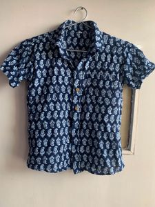 Blue Paisley Print Short Sleeve Shirt For Boys
