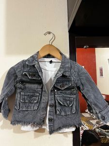 denim skir, white ribbed t shirt and  jac