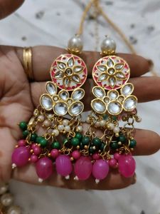 Pink Kundan Pearl Set