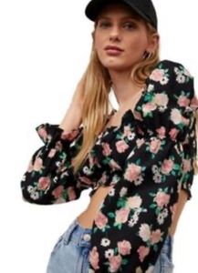Black Ruffled Floral Top