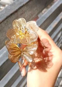 Gold Flower & Butterfly Cuff Bracelet