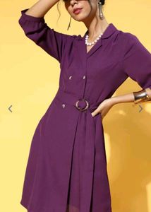 Chic Purple Belted Shirt Dress