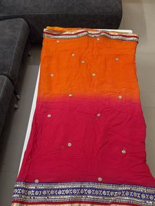 Orange & Pink Embellished Saree