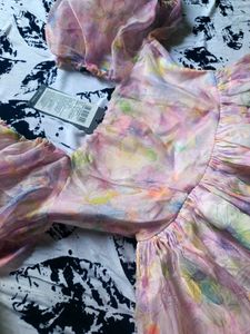 Organza Puff Sleeve Mini Dress