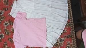 Cute Pink Tee &amp; White Skirt Set