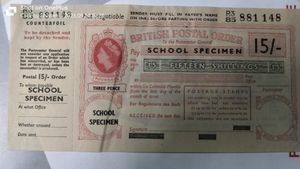 Indian Postal Order British Postal Order Specimen