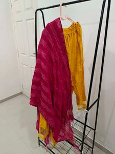 Yellow Kurta Set With Pink Dupptta