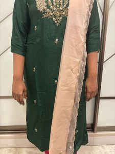 Green Top With Pink Organza Dupatta Jardosi Work