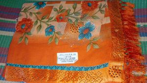 Orange Floral Sari with Embellishments
